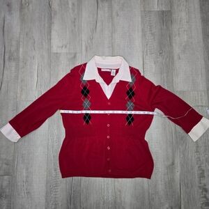 Rebecca Malone Red and White Cardigan with Classic Design